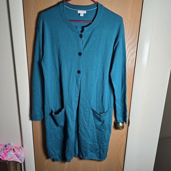 J Jill Sweater Womens Medium Cardigan Blue Pockets - Picture 2 of 6